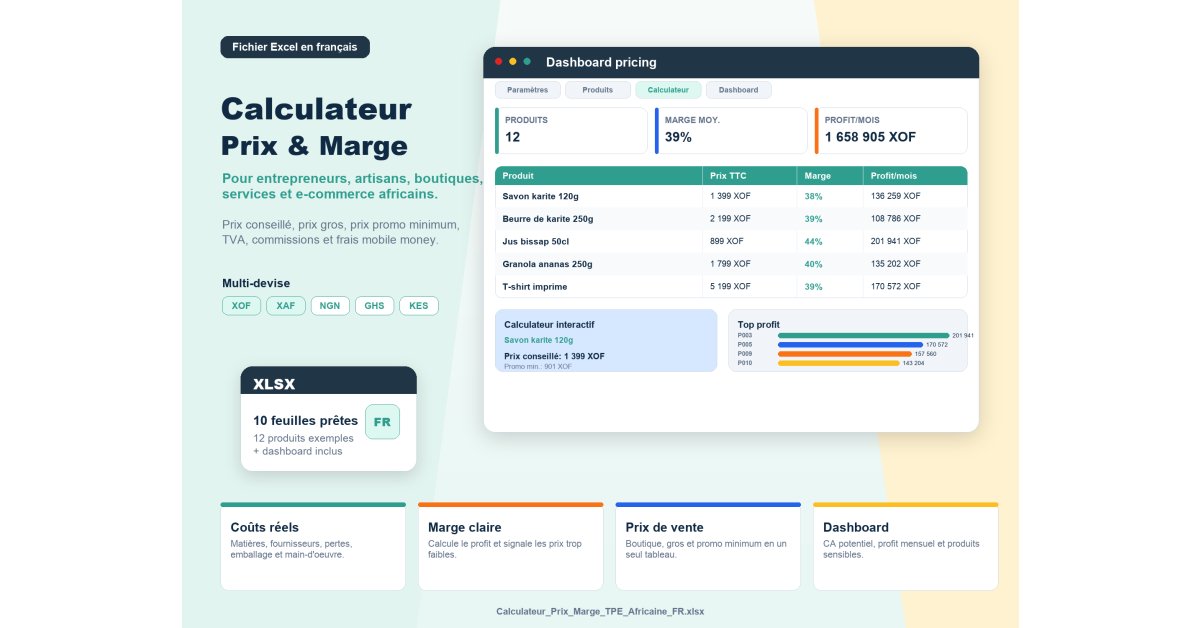 Calculateur Prix & Marges Excel — Fixez vos prix rentables sans vous tromper
