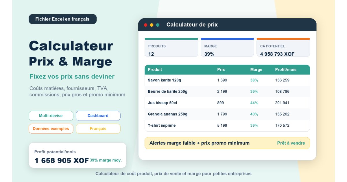 Calculateur Prix & Marges Excel — Fixez vos prix rentables sans vous tromper