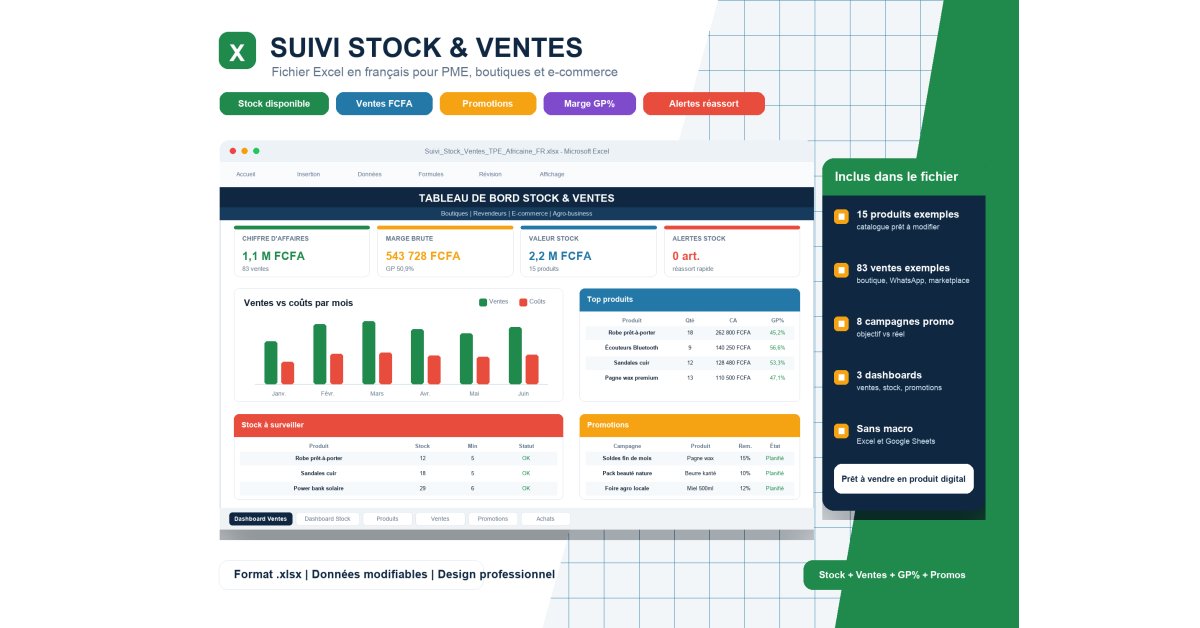 Tracker Stock, Ventes & Promotions Excel — Spécial TPE Africaines