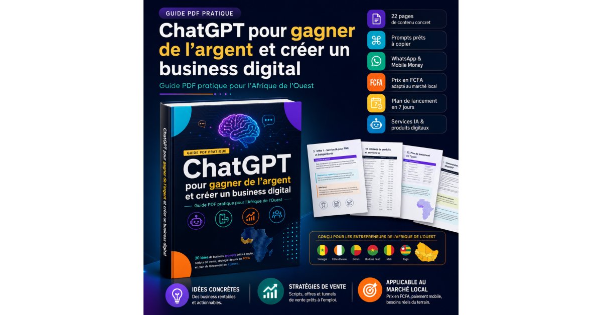 ChatGPT pour gagner de l’argent et créer un business digital — Guide PDF Afrique de l’Ouest