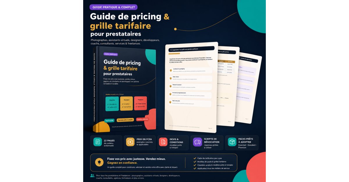 Guide de pricing & grille tarifaire pour prestataires — Prix en FCFA, devis, packs et scripts de négociation